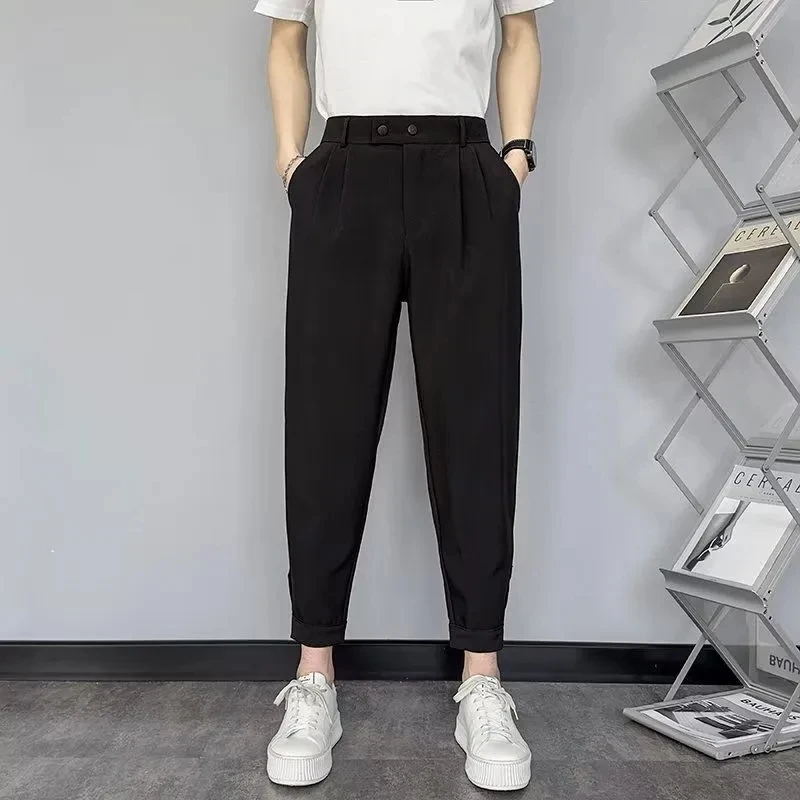 

Summer Korea Casual Suit Pants Ninth Pants Fashion Harlan Pants Men Brand Clothing Vintage Wild Loose Male Trousers Spring 2023