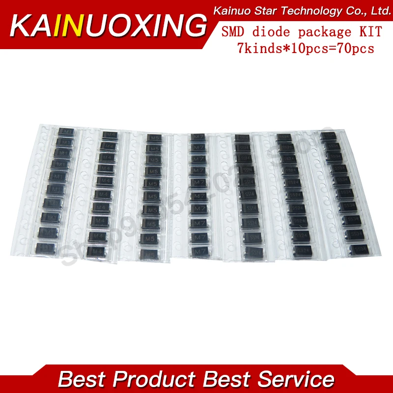 7 kinds*10pcs=70PCS SMD diode package / M1 (1N4001) / M4 (1N4004) / M7 (1N4007)/ M5 (1N4005) SS14 SS24 SS34 (1N5822) KIT