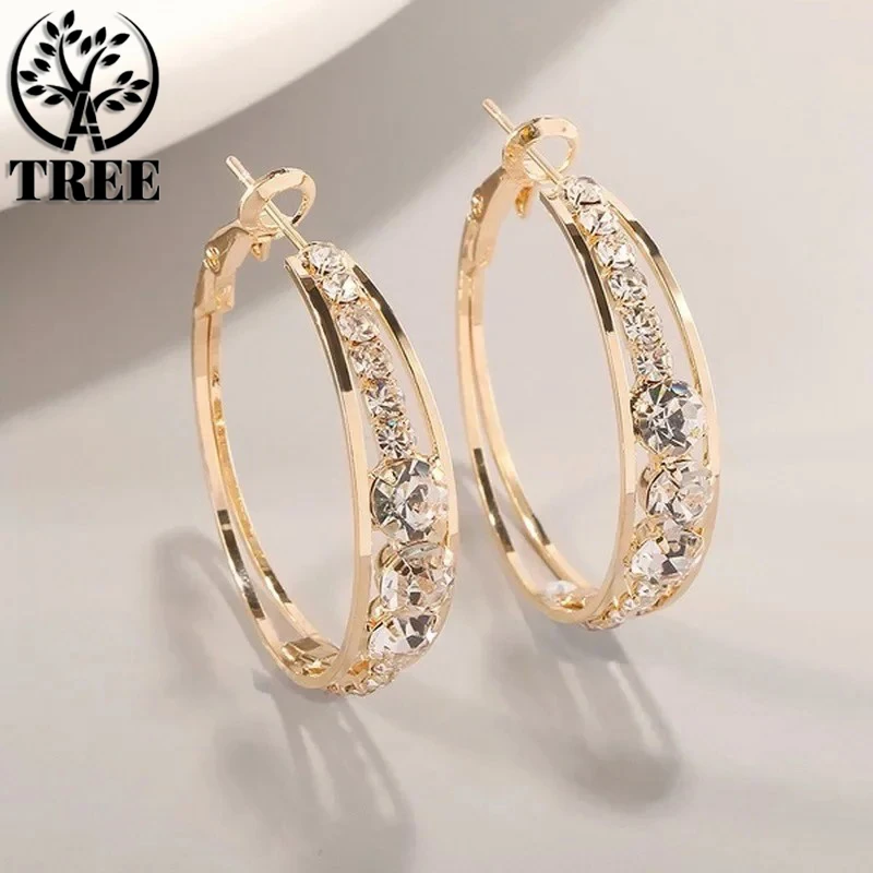 

Circle Crystal Hoop Drop Earring Gold 925 Sterling Silver Geometric Hanging Dangle Earrings For Women Female New Fashion Jewelry