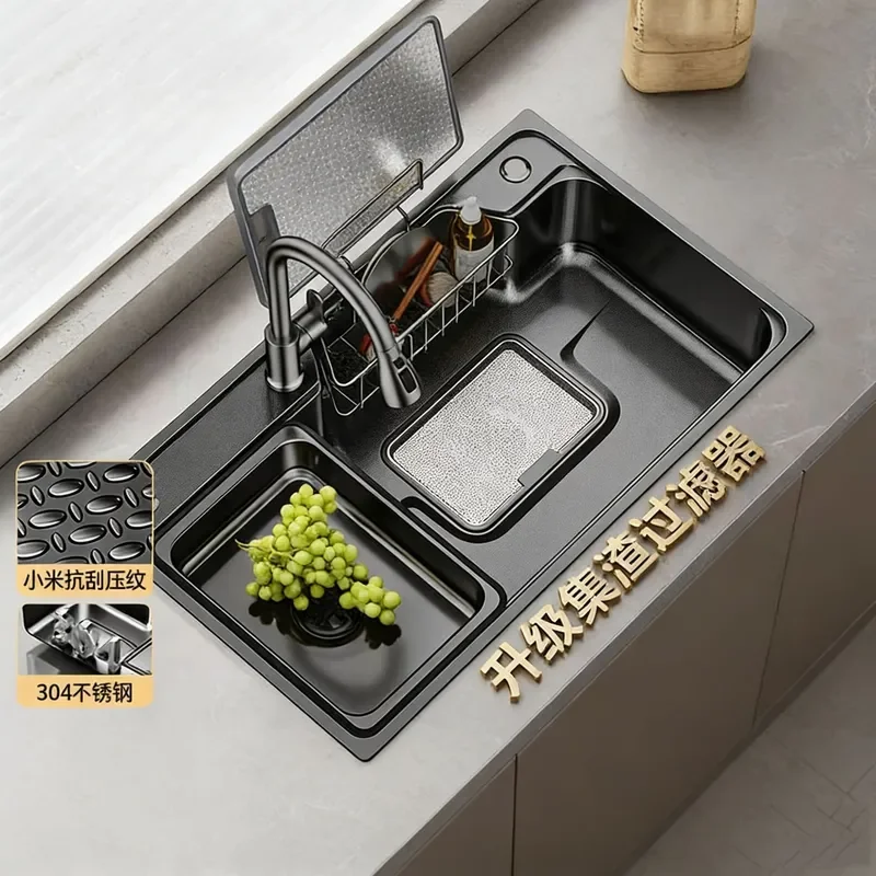 304 Stainless Steel Kitchen Sink Japanese Style Undermount Wash Basin 4MM Thickened Large Single Bowl Household Sink