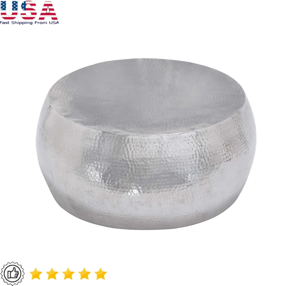 

Современный алюминиевый журнальный столик круглой формы барабана глянцевый металлик серебряная отделка для внутреннего использования уникальный дизайн низкая высота 30 Вт x 14 ч