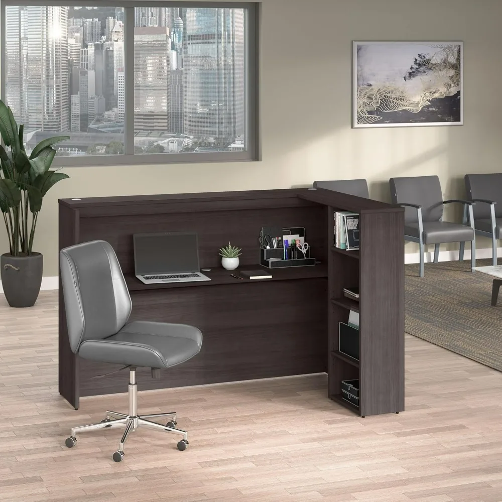 Reception Desk With Shelves,72W, Storm Gray,front Desk Reception Coun