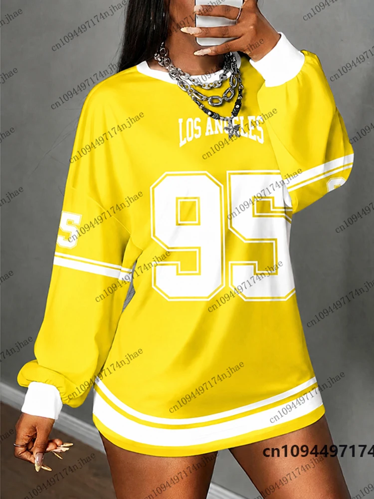 Herbst Neu Los Angeles Nr. 95 Print T-Shirt für Damen Langarm Sport O-Ausschnitt T-Shirts Fußballtrikot Y2K Lose Übergroße Oberteile – Detail 11