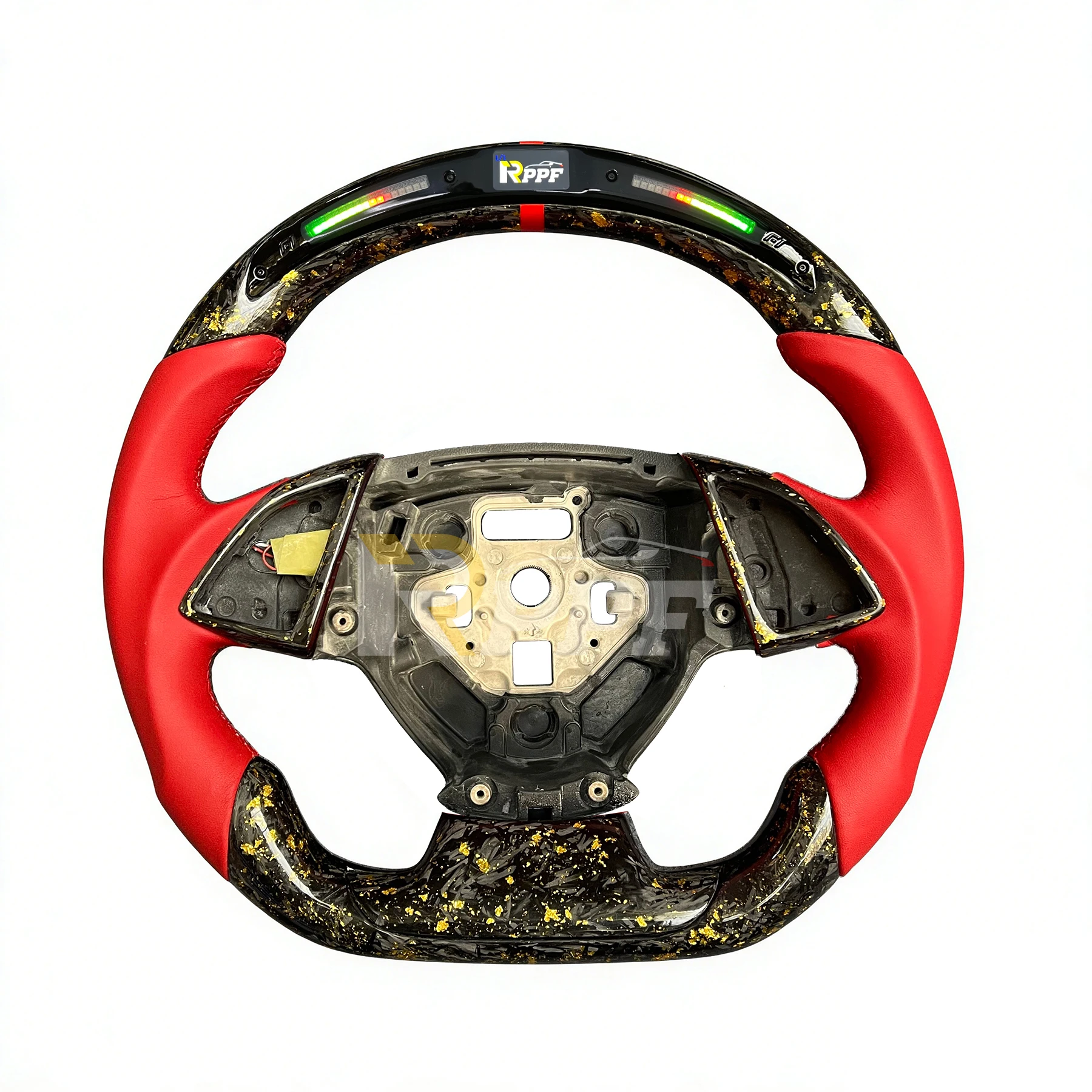 

Hot Sell Customized Sports Style LED Forged Gold Flakes Carbon Fiber Steering Wheel for Chevrolet Camaro SS 2016-2024