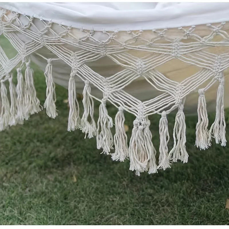 Bohemian Style Double Hammock with Tassels Canvas Fabric Thickened Ropes & Carrying Bag Max Weight Capacity for Outdoor Garden image 6