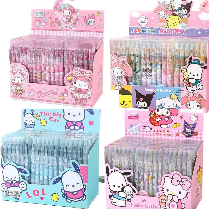 

New Sanrio Cute Gel Pen 12pcs Kuromi Melody Cinnamoroll Pochacco Student Stationery Write Pens 0.5 Black School Kid Exam Tool