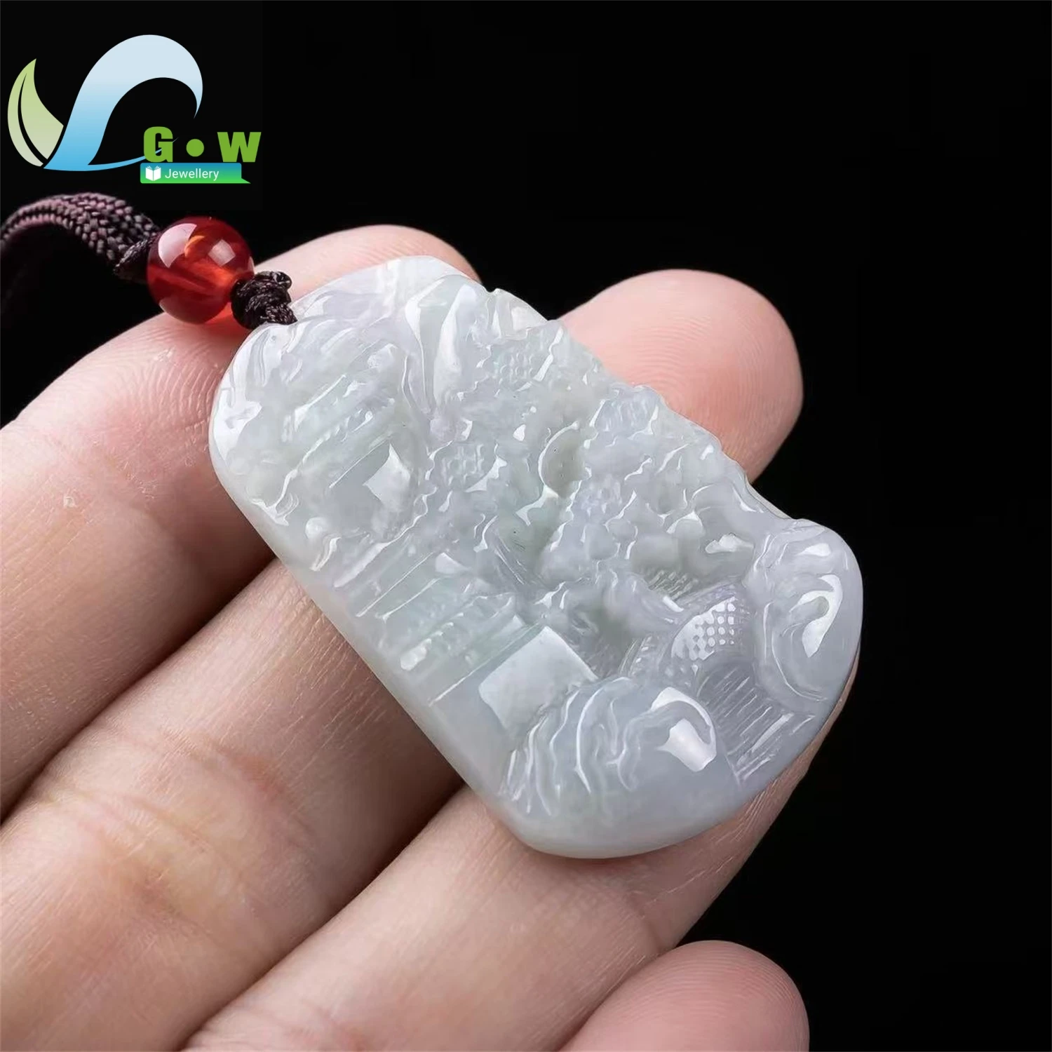 Natural A Grade Jadeite White Ice Landscape Plaque Pendant Exquisite Carved Mountain Scenery Jade Hanging Necklace Ornament