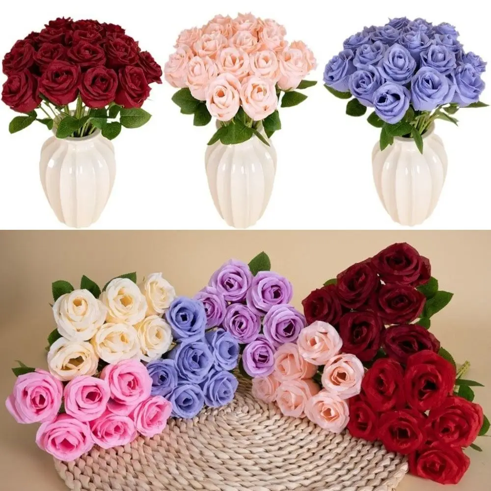 1pc Silk Rose Simulated Rose Bouquet Small Bundle DIY Floral Materials Artificial Flowers Realistic Soft Home Decoration