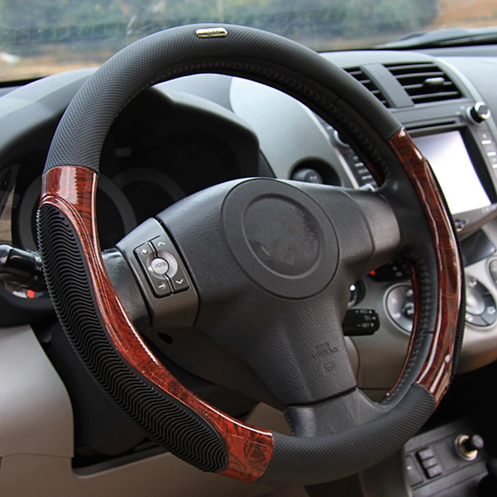 38cm Summer Anti-slip Car Steering Wheel Cover Breathable Imitation Peach Wood Auto Steering Cover Styling Case Beige