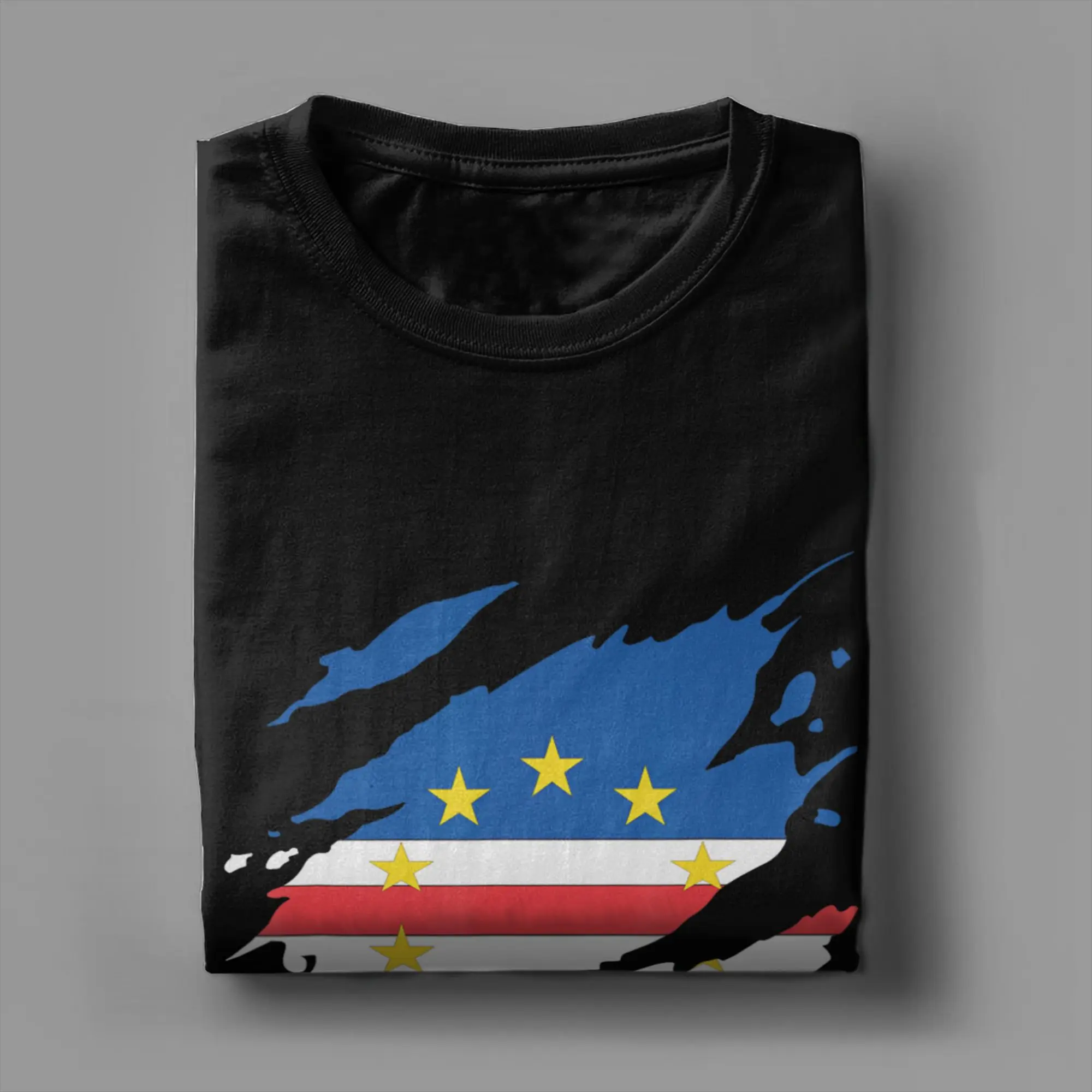 Cape Verde Flag Cabo Verde T-Shirt Men  Leisure Pure Cotton Tee Shirt Crewneck Short Sleeve T Shirts Unique Clothes