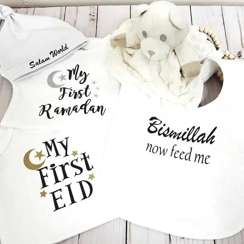 My First Eid Ramadan Mubarak boy girl onesie Bismillah bib Salam hat Al Adha Muslim Islamic Kareem Iftar Party decoration gift