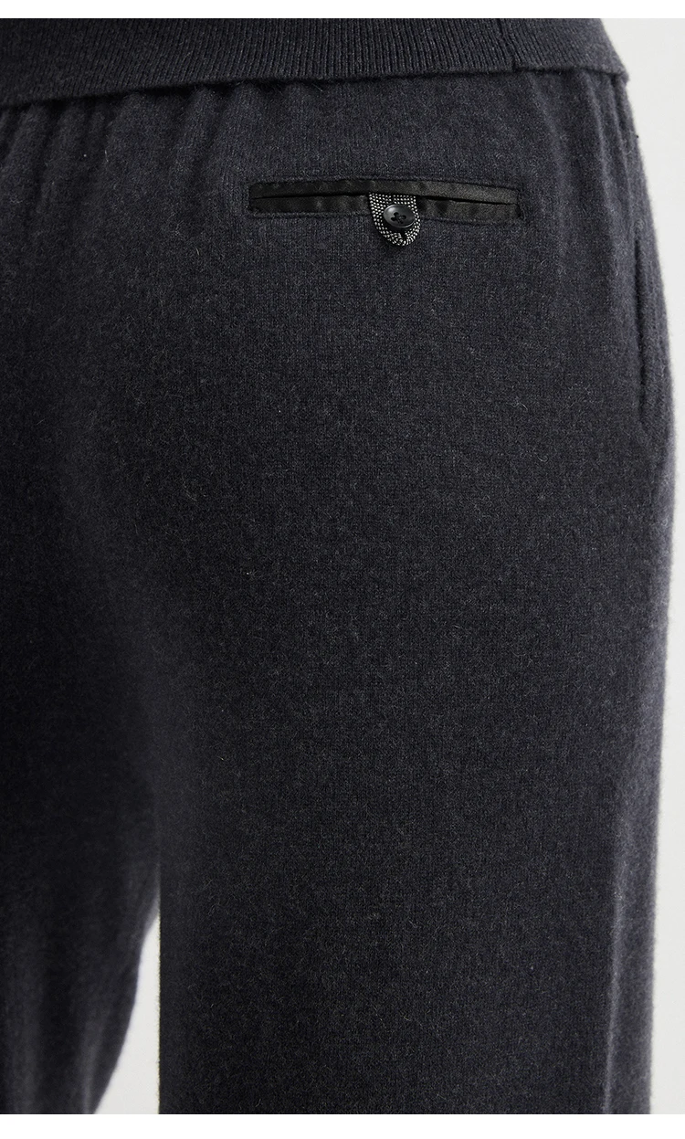 BD3621836 Damen 100% Kaschmir Strickhose mit Weitem Bein, Elastischem Bund, Gesäßtasche, Kettenabzeichen, Weiche Entspannte Passform für den Frühherbst – Detail 9