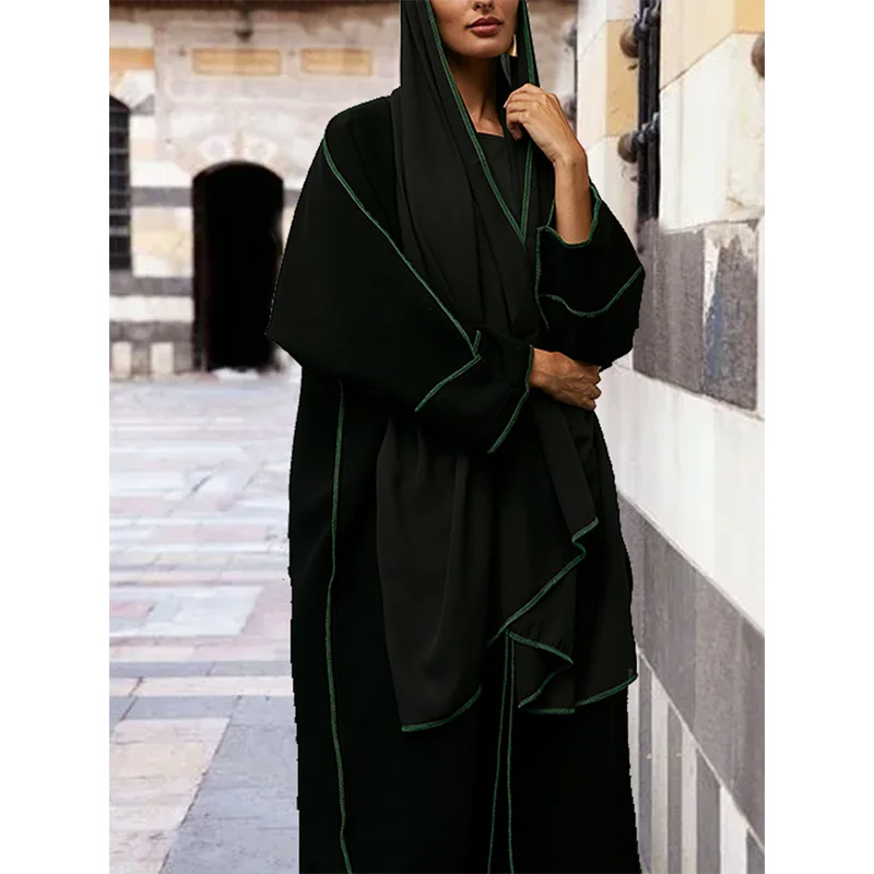 Abayas-cárdigan abierto de doble capa para mujer, caftán de lujo de Dubái, ropa islámica marroquí, vestido musulmán