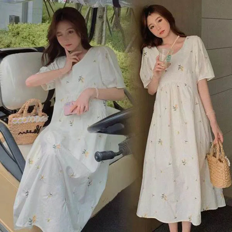 Maternity Fashion Dresses Summer Pregnancy Women Doll Dress A-line Loose Short Sleeve Skirt Pregnant Mom Clothing