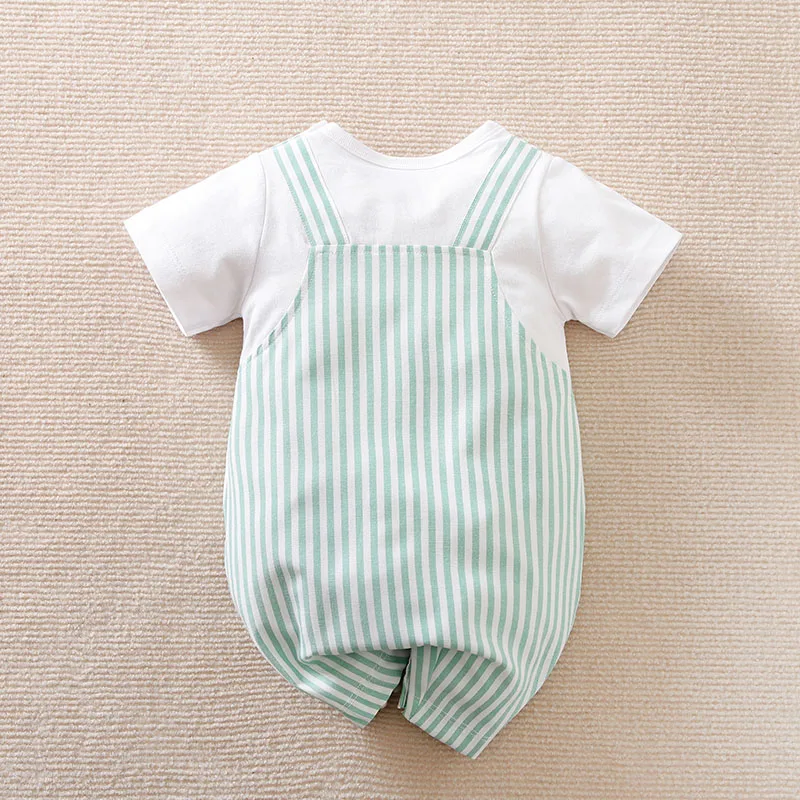 Summer newborn short sleeved jumpsuit cute dinosaur strap short sleeved jumpsuit comfortable and breathable for boys and girls