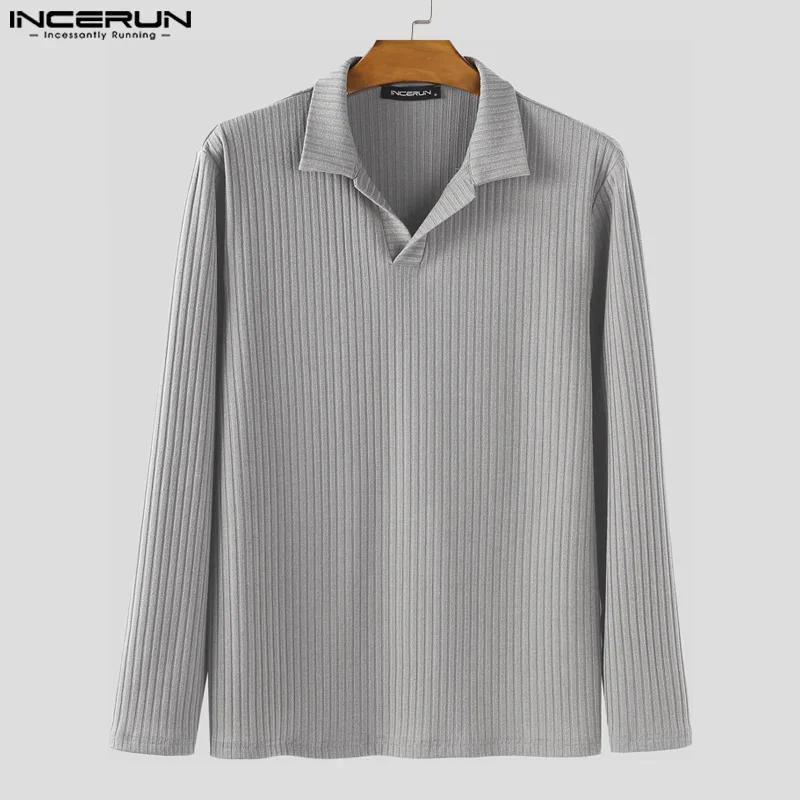 

INCERUN Men Sweater Solid Color Knitted Lapel Long Sleeve Male Pullovers Streetwear 2025 Fashion Casual Men Clothing Autumn