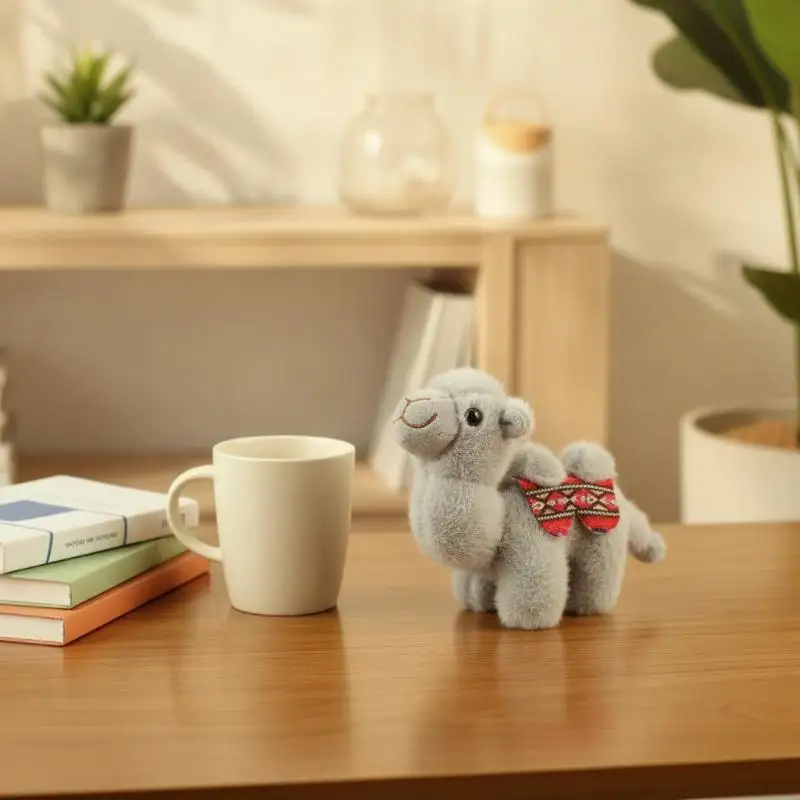 Soft Patterned Stuffed Camel Keychain Kawaii Plush Bag Pendant Mini Backpack Ornament for Home Key Decoration Gifts