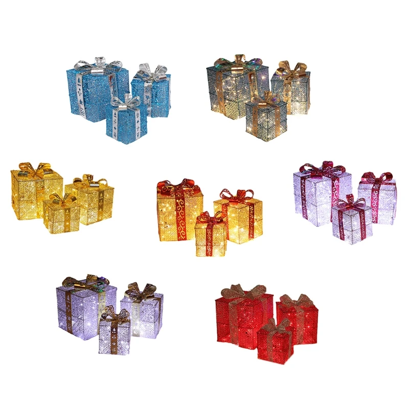 3 Pieces Christmas Light up Gift Box Fine Party Supplies for Adults