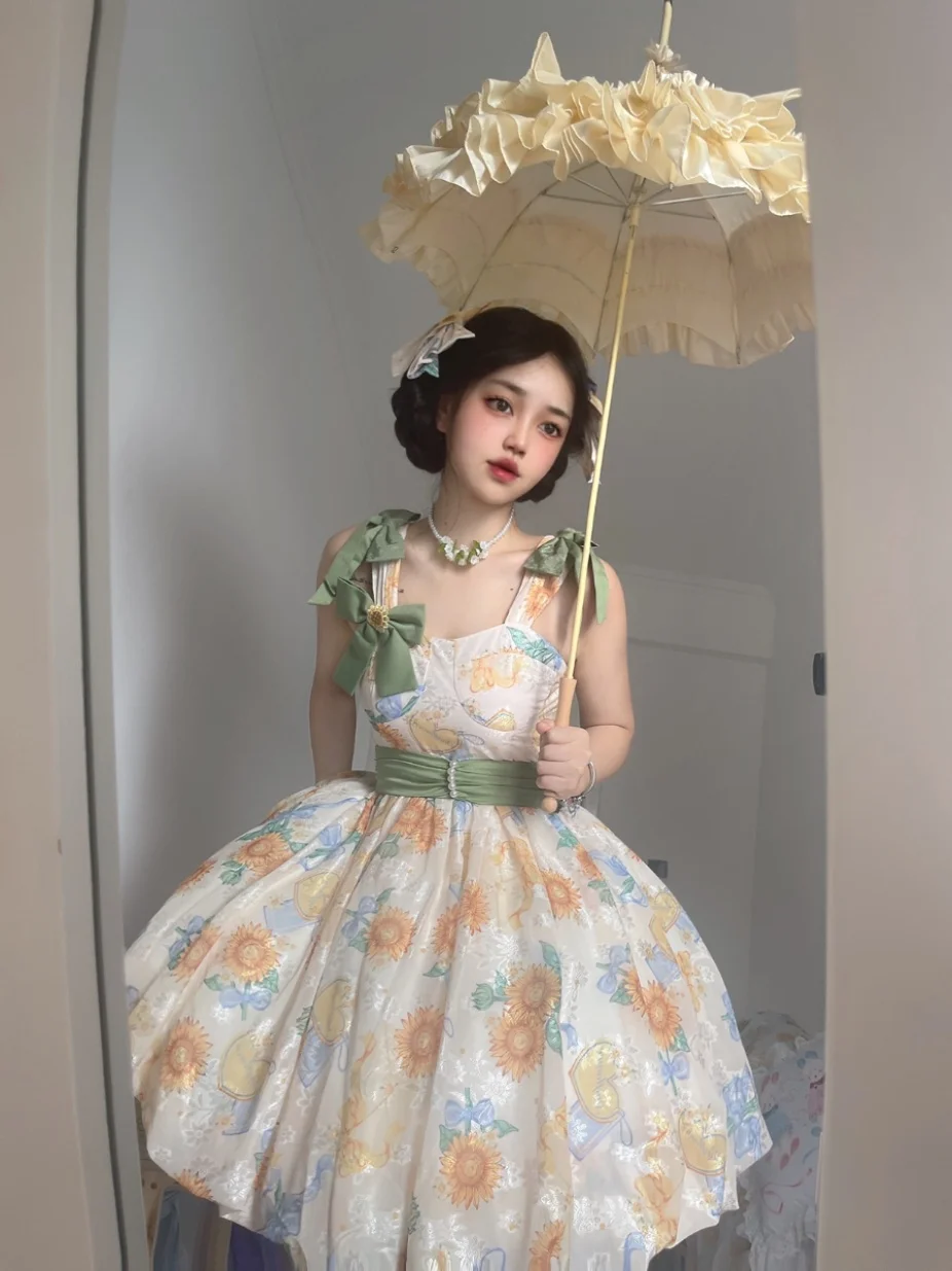 Harajuku moda giapponese girasole fiore gemma gonna Jskoriginal Lolita per amici cinesi Account senza maniche Lolita vestito ragazza