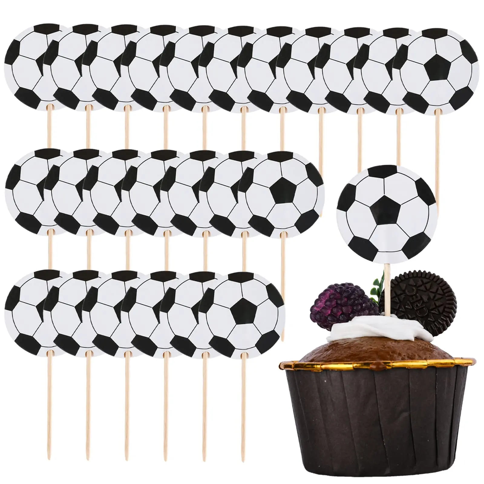24/48pcs Football Cake Decoration Football Cupcake Topper Soccer Theme Cake Topper Kids Birthday Party Supplies