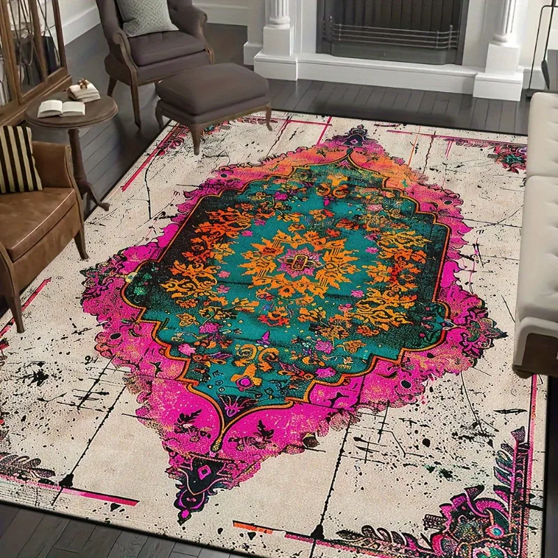 

Abstract Art Printed Pattern Large Floor Mat Outdoor Vintage Persian Soft Floor Mat Non-slip Camping Tent Living Room Home Decor