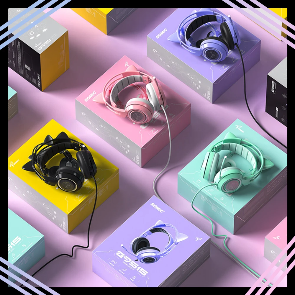 

Somic G951 Проводная гарнитура с кошачьими ушками, милые розовые игровые наушники 3,5 мм с шумоподавлением и микрофоном, компьютерная гарнитура для киберспорта для девочек