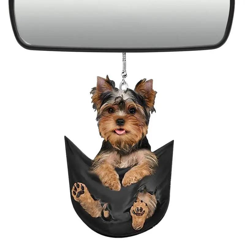 Dog Car Mirror Charm Pendant 2D Car Pendant Pocket Puppy Cute Dog For Bag Ornament Cute Pocket Little Dog Swing Auto Hanging