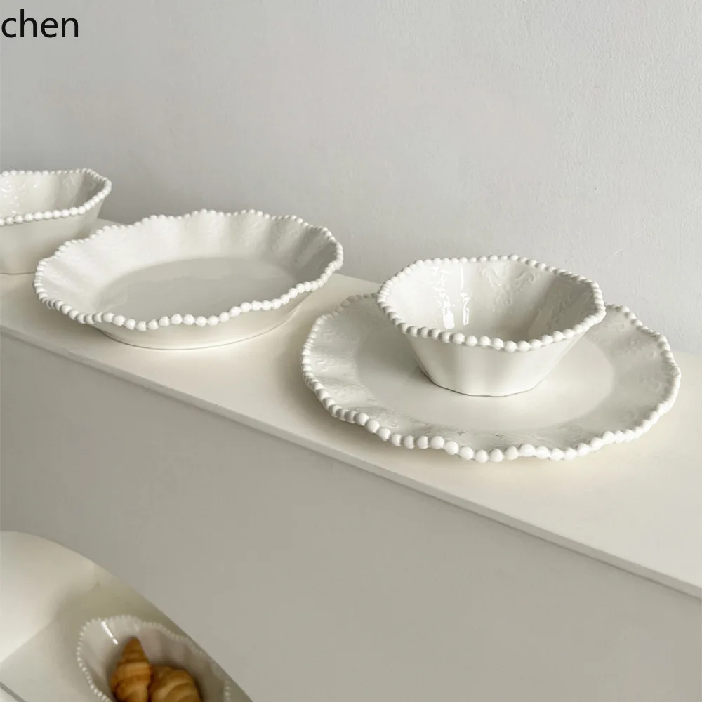 Hxl ceramic pearl plate exquisite and good-looking breakfast tableware for home