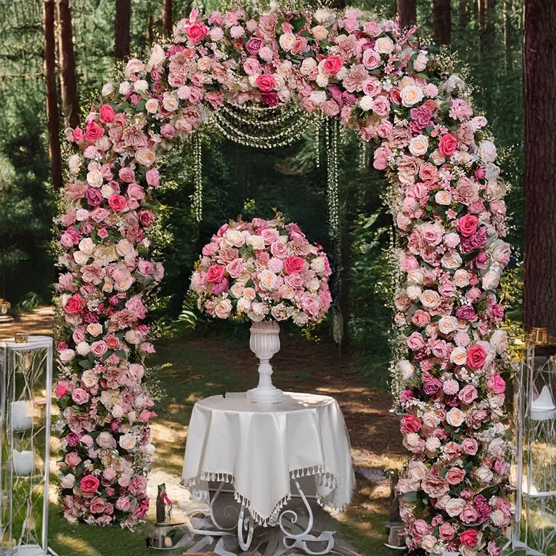 

2x2.4M Artificial Pink Roses Wedding Decoration Arch Stage Background Flower Arrangement Showcase Exhibition Hall Layout
