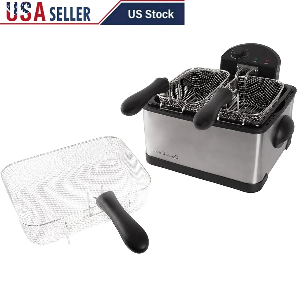 

4L Electric Deep Fryer with 3 Baskets Dual Use Stainless Steel Cooking Machine Cool Touch Features Chicken Fries Shrimp Fish