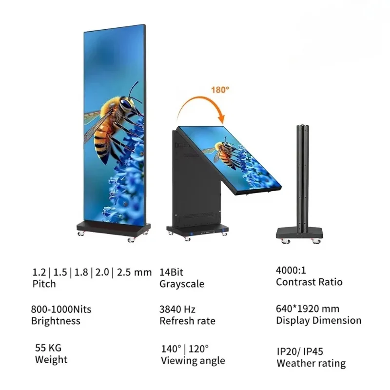 Portable P2.0 P2.5 Foldable Advertising LED Poster Indoor Display Wifi USB