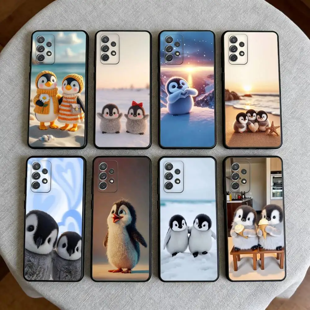 Funny Happy P-PenguinS Phone Case For Samsung Galaxy A73,A72,A71,A70,A53,A52,A51,Soft Silicone Black Cover