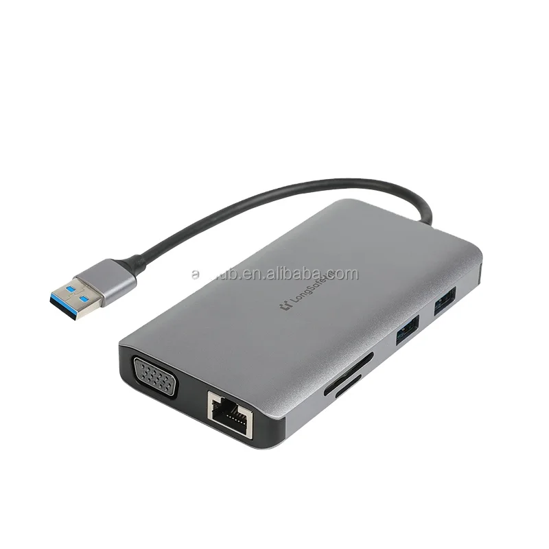 Multifunctional 1000M Ethernet 10 in 1 USB C Hub 3.0 With PD 100W VGA SD/TF CARD SLOT