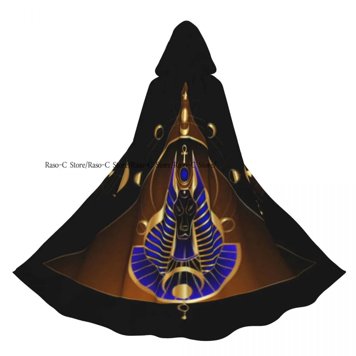 

Unisex Witch Party Reversible Hooded Adult Vampires Cape Cloak Mystical Ancient Egyptian God Anubis On Pyramid
