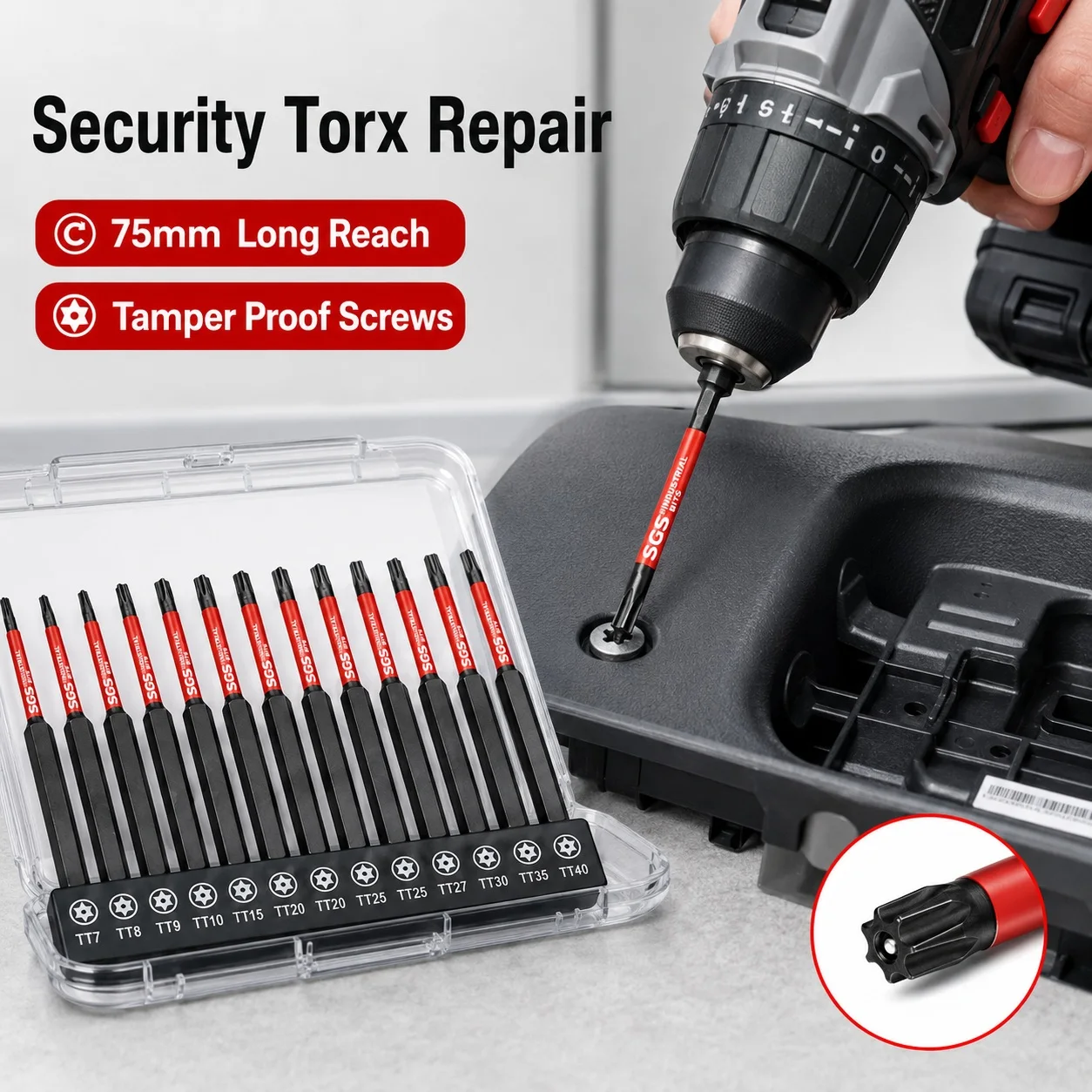 13-teiliges 75mm Sicherheits-Torx-Schraubendreher-Bit-Set, TT7-TT40 Manipulationssichere Sternbits, S2 Stahl Magnetische Schlagschrauber-Bits, 1/4 Zoll Sechskantschaft mit Aufbewahrungsbox – Detail 6