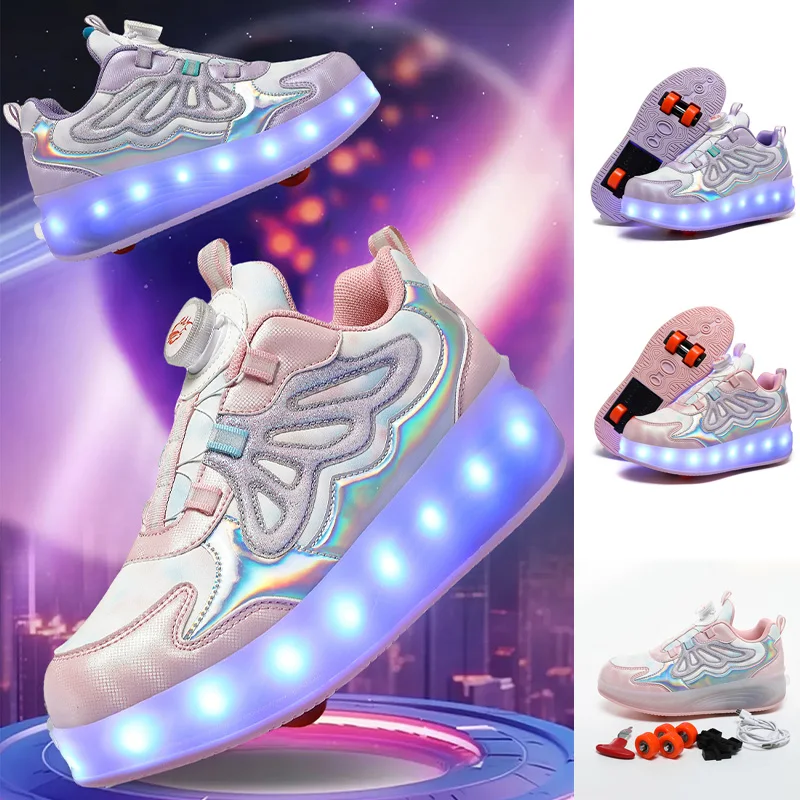 أحذية تزلج دوارة للفتيات مع ضوء مضمنة ، أحذية رياضية للأطفال ، عجلتين ، عجلات قابلة للإزالة ، دوارة ، أطفال