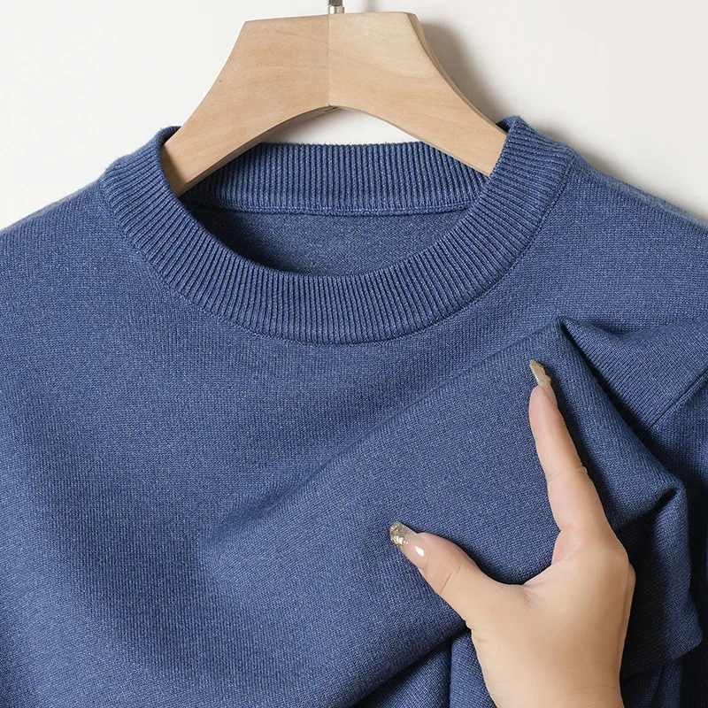 

High-Defn Pure Color Knitted Base irt Men's round Ne Sweater Slim Fit Autumn Winter New Arrival Casual Sle Long S...