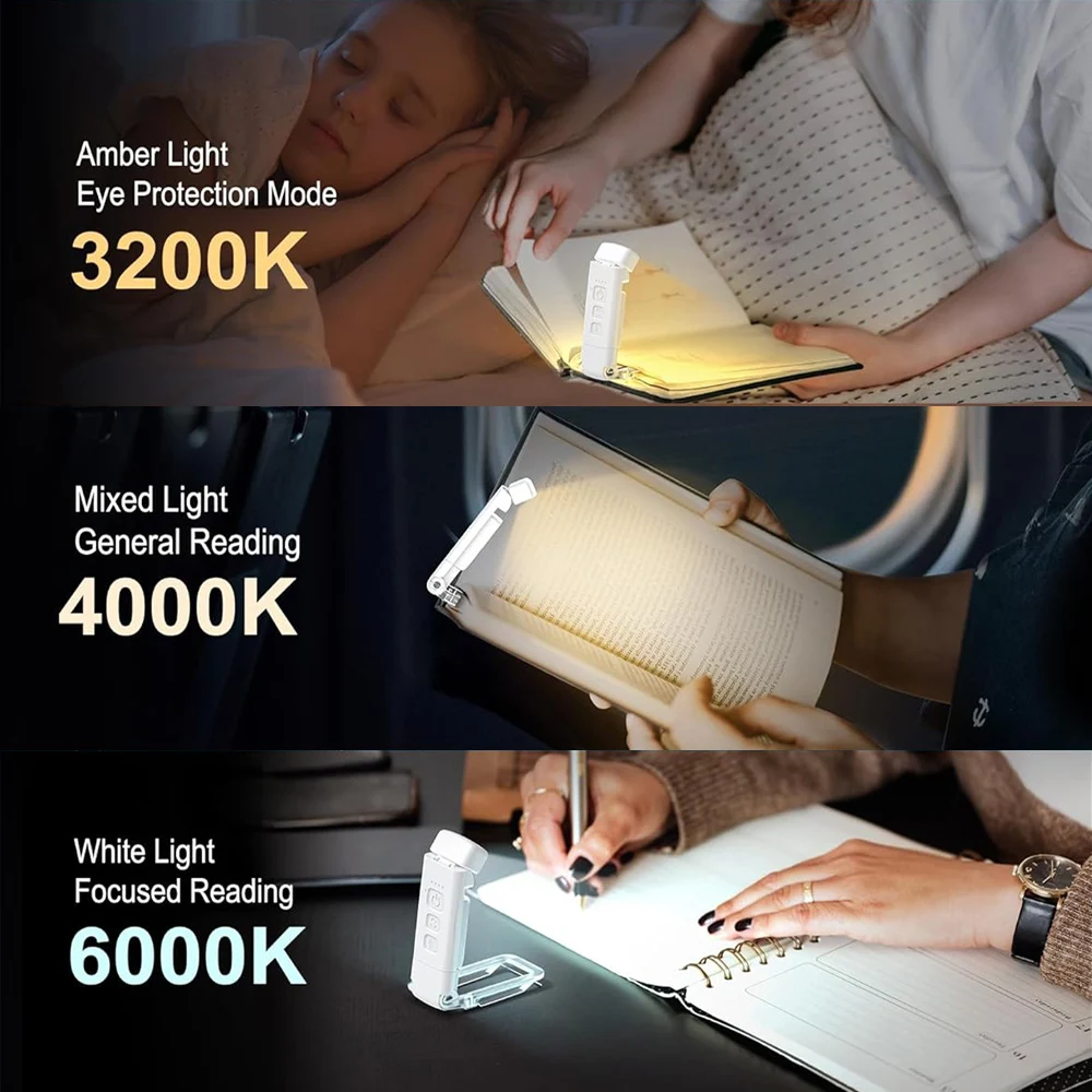 Reading Light Book Lights for Reading in Bed Rechargeable Reading Lamp with 3 Color Mode 5 Brightness for Kids Nighttime Readers