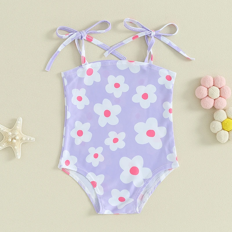 Baby Girls Swimsuit Toddler Bow Ruffle Swimwear Girl Flower Print Tie Up Bathing Beach Wear Swimming Infant Kids Clothes Outfit