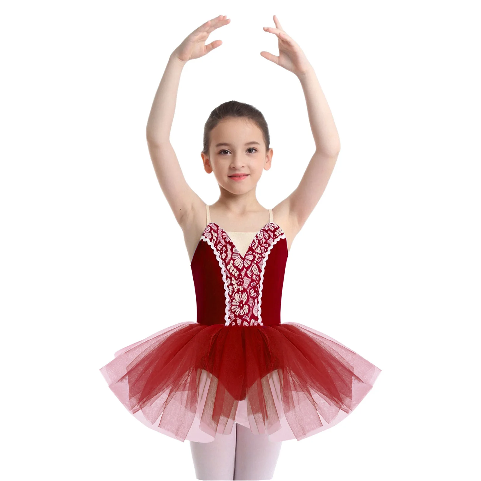 

Kids Girls Ballet Dance Performance Costume Sleeveless Adjustable Spaghetti Straps Front Lace Tutu Dress Ballet Dancewear
