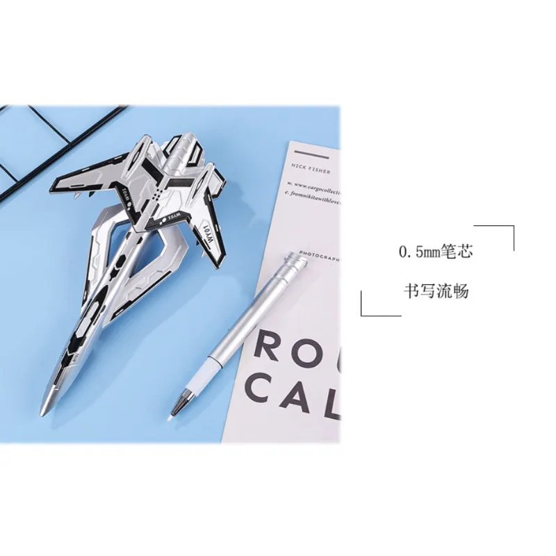 Fighter Jet Shape Gel Pen, LED Light Up Airplane Neutral Pen, Creative Stationery Kids Boy School Writing Gift