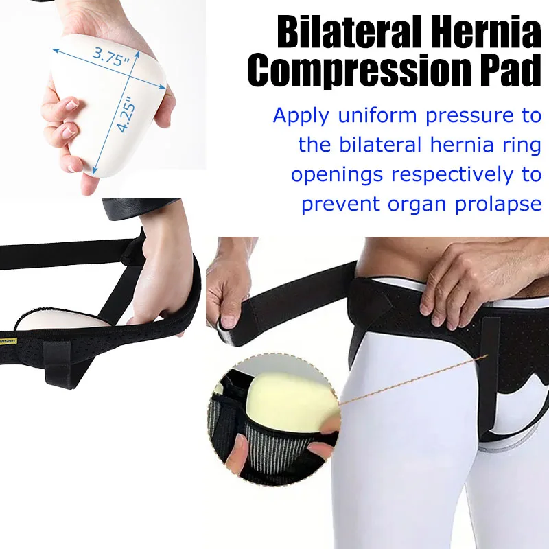 Cinturón para hernia de grado médico especializado bilateral: almohadillas de soporte inguinal de compresión suave, ligeras, transpirables y direccionadas