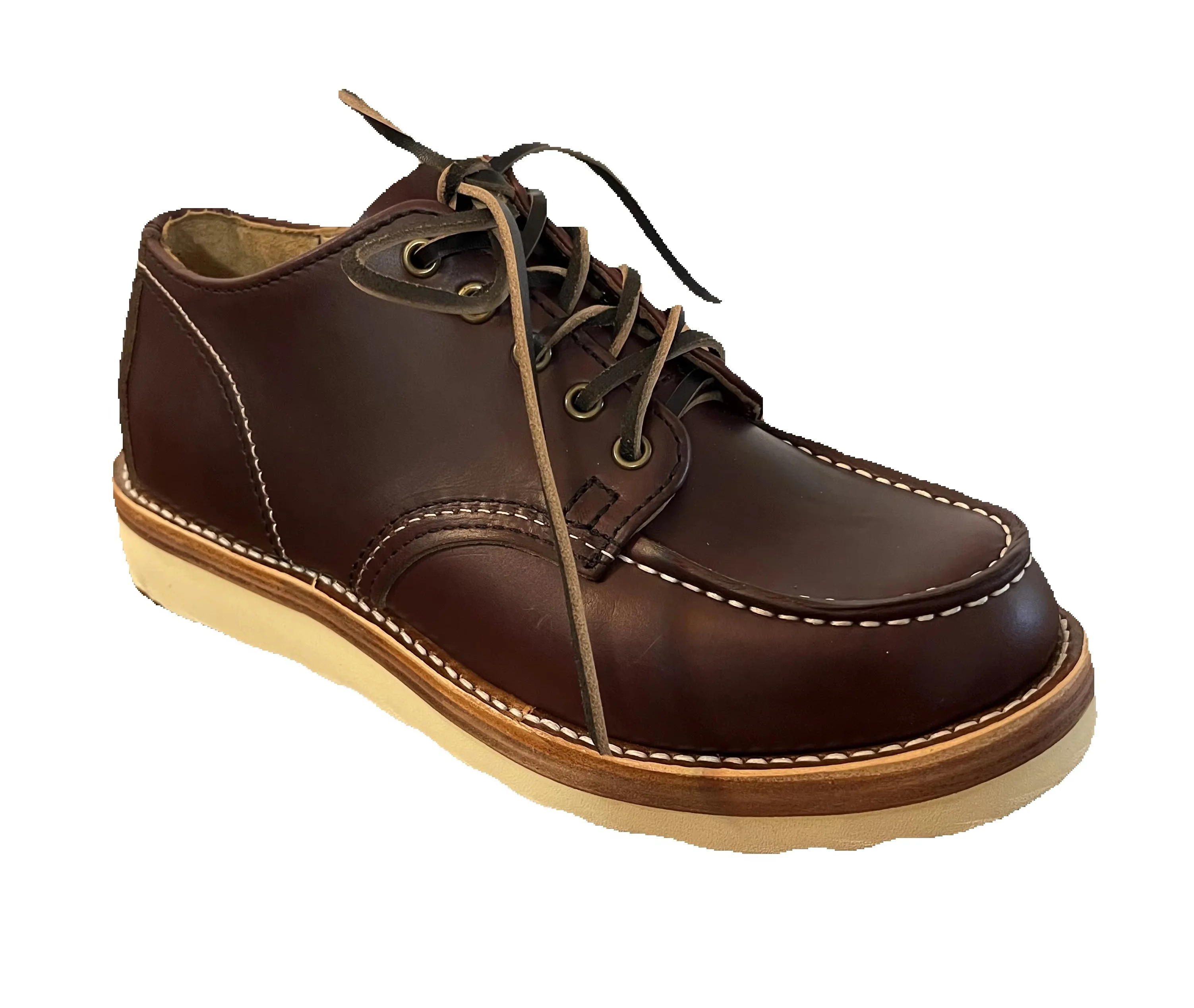 CC876 Genuine Leather Men Moc Toe Ankle Boots Vintage American Style Hand Stitched Wedge Sole Lace‑up Casual Work Shoes