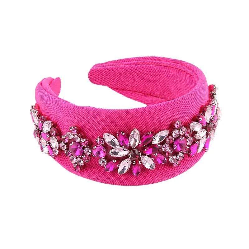 جديد بسيط واسع حافة حجر الراين زهرة عقال للنساء النمط الأوروبي والأمريكي الملونة النسيج الشعر التبعي #5