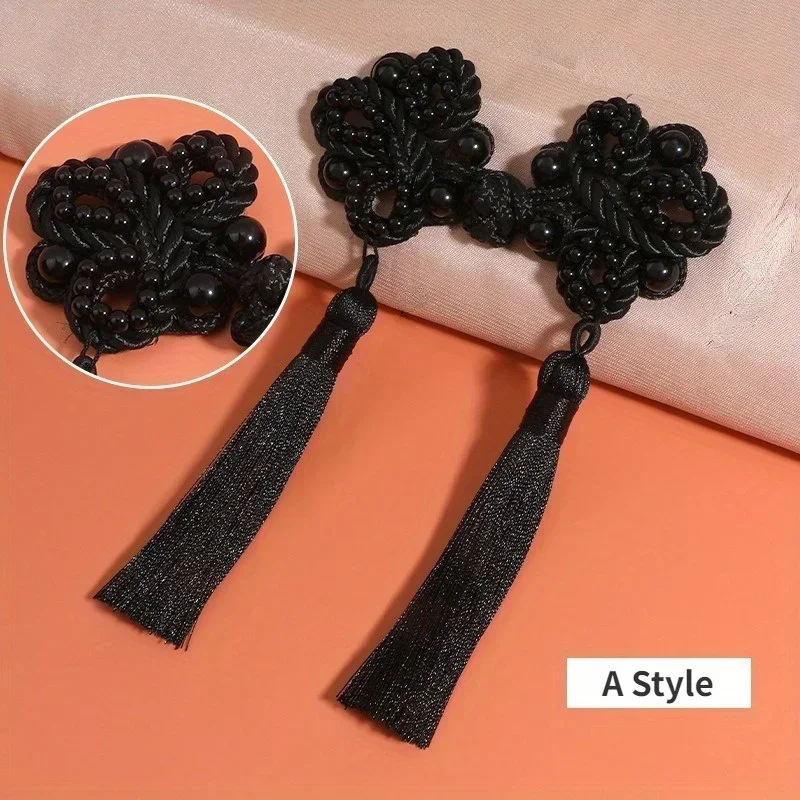 Chinese Cheongsam Buckle with Tassel Knot Beaded Trim Fastener Chinese Knot Buttons DIY Handcraft Clothing Decorative Button