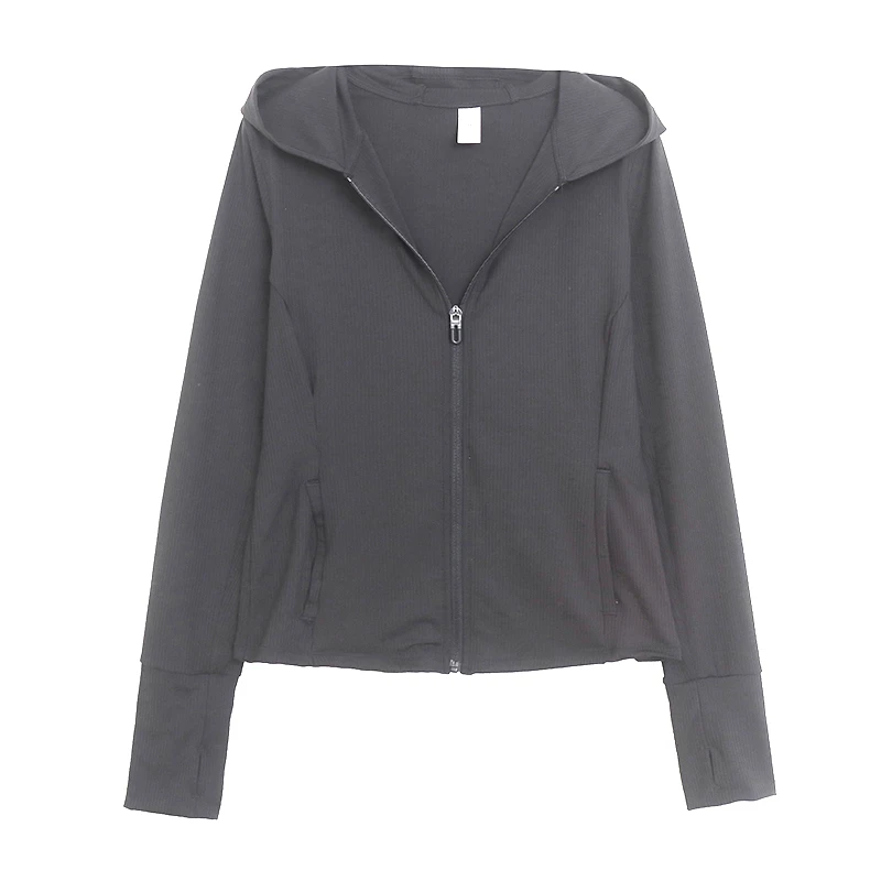 

Quick Dry Sweat Absorbent Outdoor Casual Sports Zipper Hooded Yoga Clothes Running Fitness Slim Elastic Short Jacket for Women