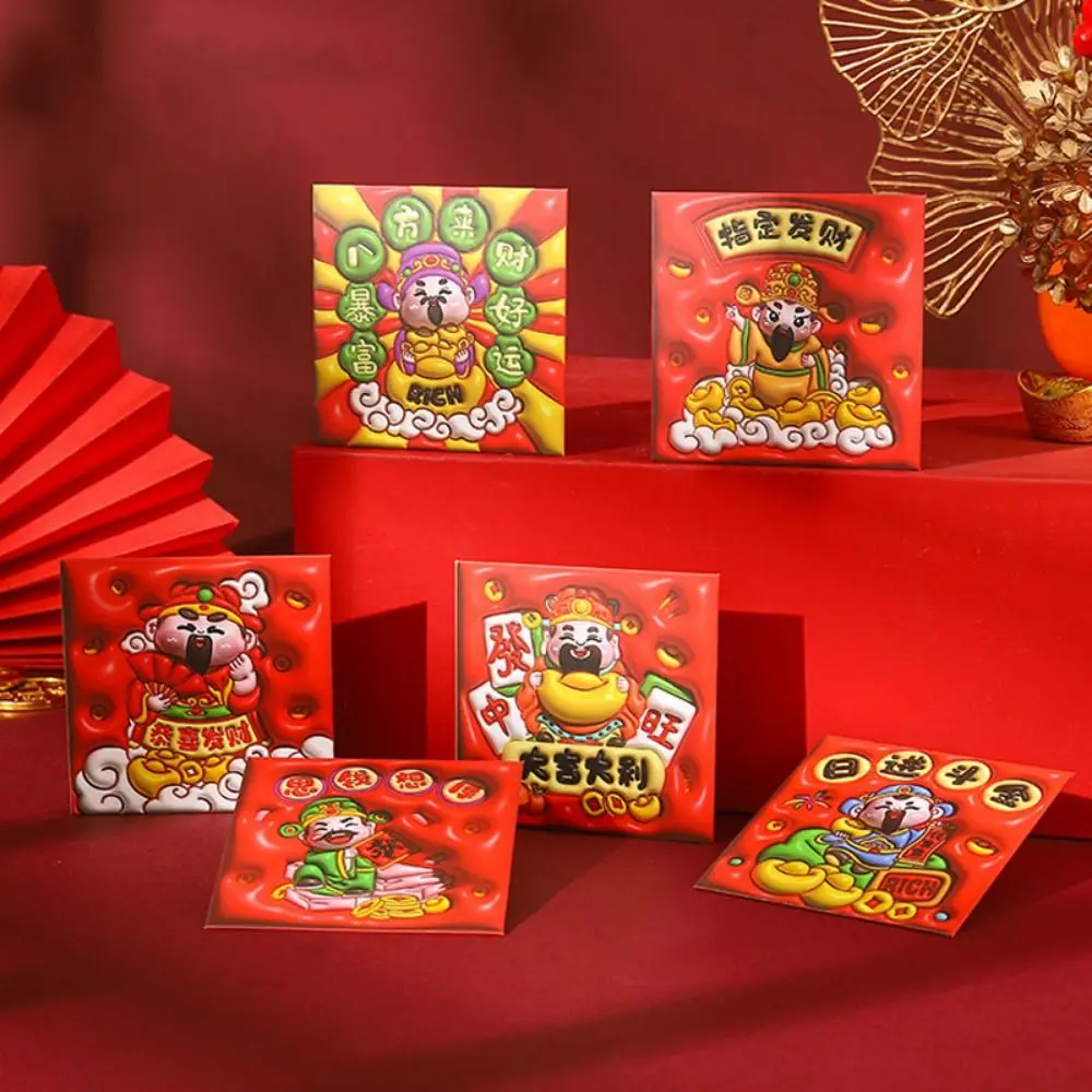 6/12 Stuks Creatieve Cartoon Rode Envelop Tas Verdikte Goud Stempelen Lucky Rode Zak Nieuwjaar Rood Pakket oudejaarsavond