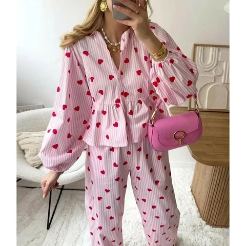 Combhasaki Женская пижама  Love Heart розовый полиэстер