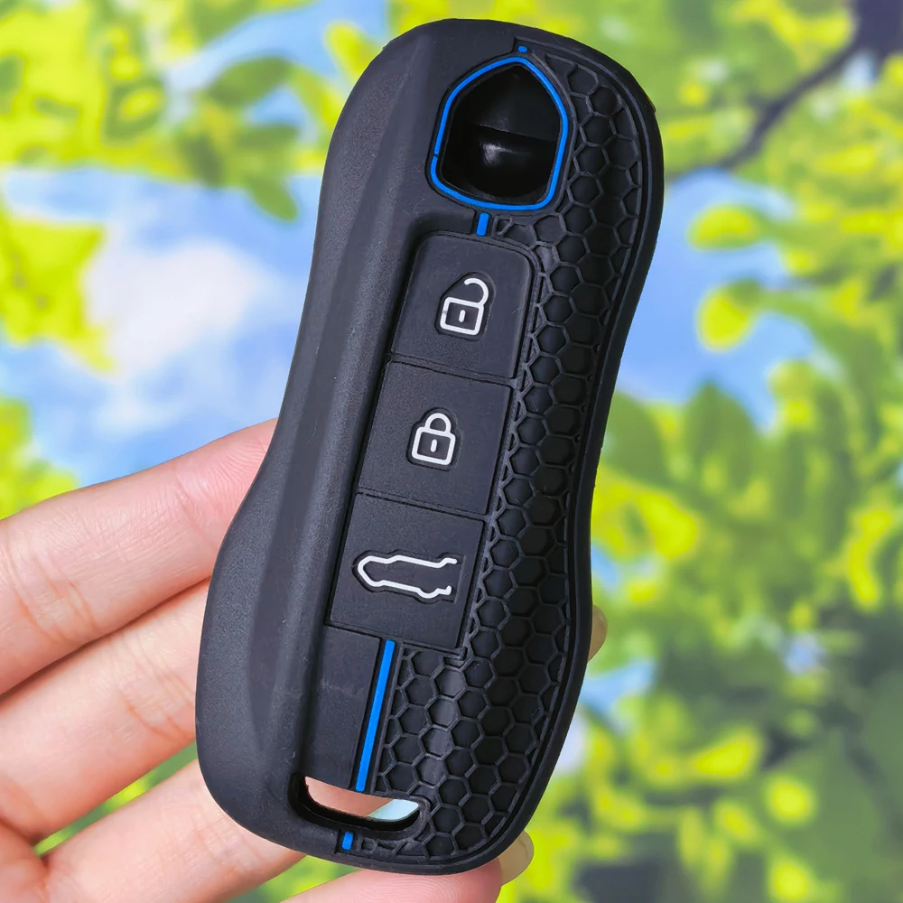 Sport Stripe Non‑Slip Silicone Key Shell For Porsche Panamera Cayenne 911 Macan Boxster Cayman Car Remote Fob Cover Accessory