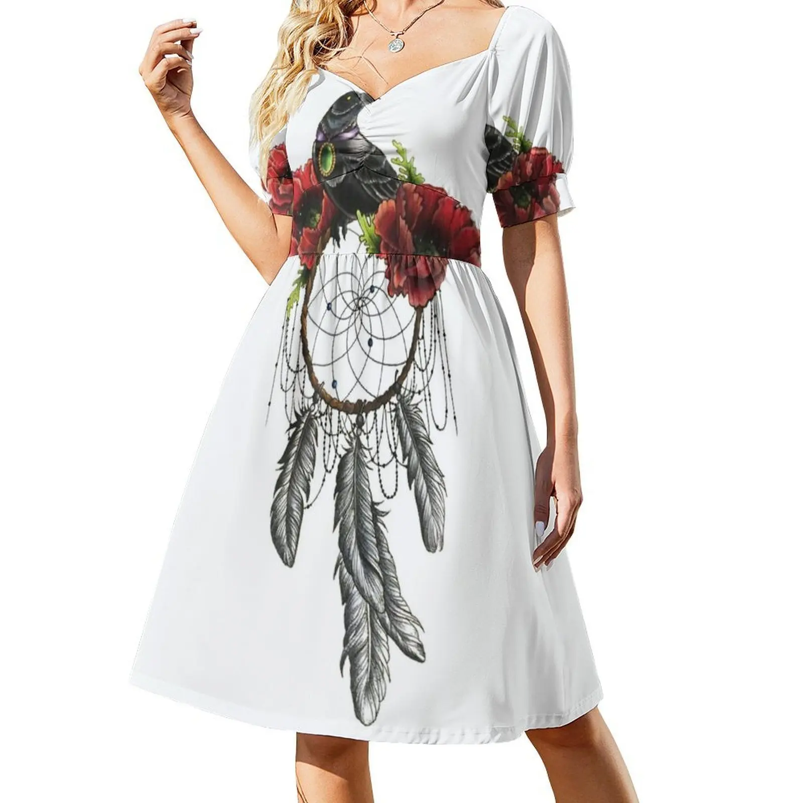 جثم الغراب على زاك زاك زهرة الطيور الكورية نمط فستان كاجوال للنساء فساتين مكتب سيدة يومية بسيطة